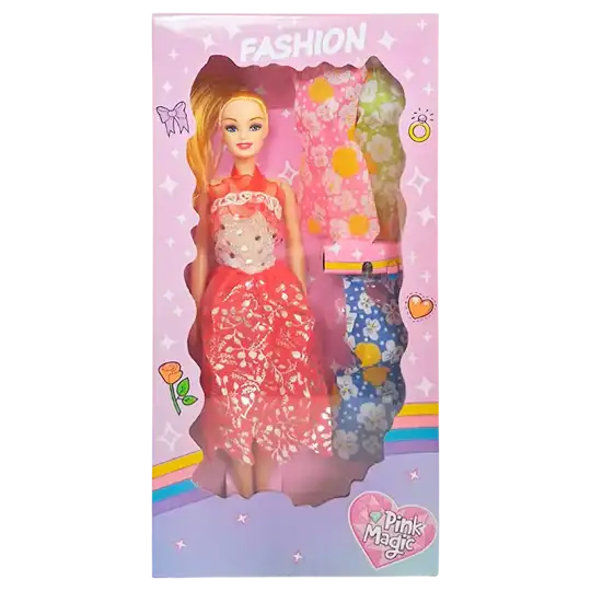 MUNIECA EN CAJA CON 3 VESTIDOS