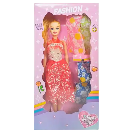 MUNIECA EN CAJA CON 3 VESTIDOS