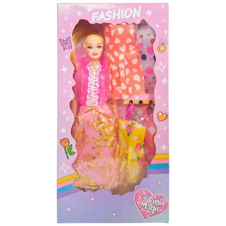 MUNIECA EN CAJA CON 4 VESTIDOS