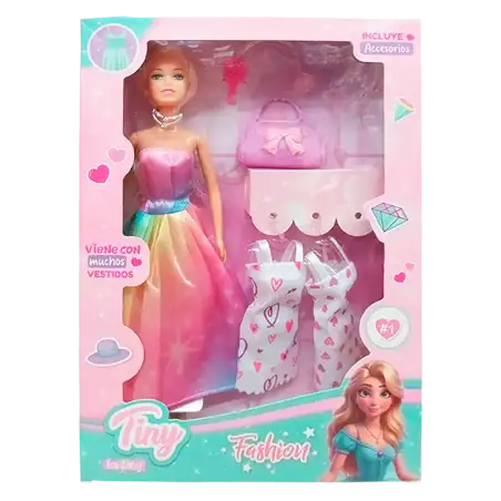 MUNIECA TINY FASHION MAS 3 VESTIDOS Y ACC