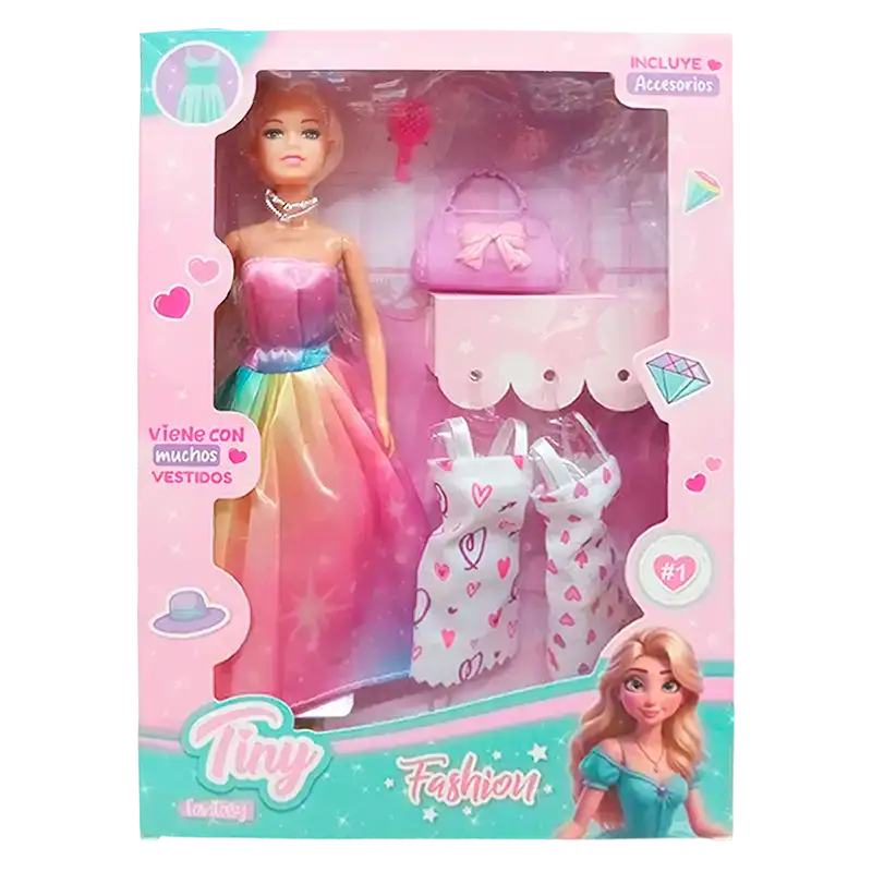 MUNIECA TINY FASHION MAS 3 VESTIDOS Y ACC