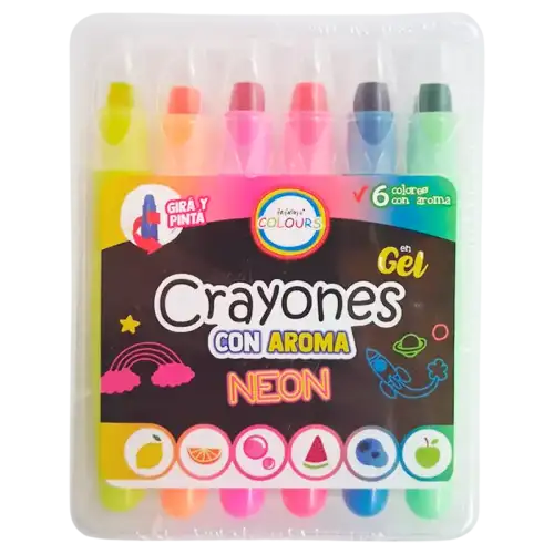 CRAYON NEON RETRACTIL GEL CON AROMA X6