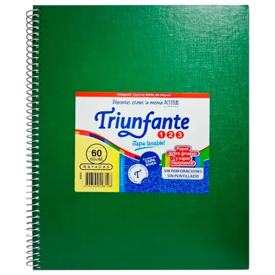 CUADERNO 21X27 ESP 60HR VER VINILICO TRIUNFANT