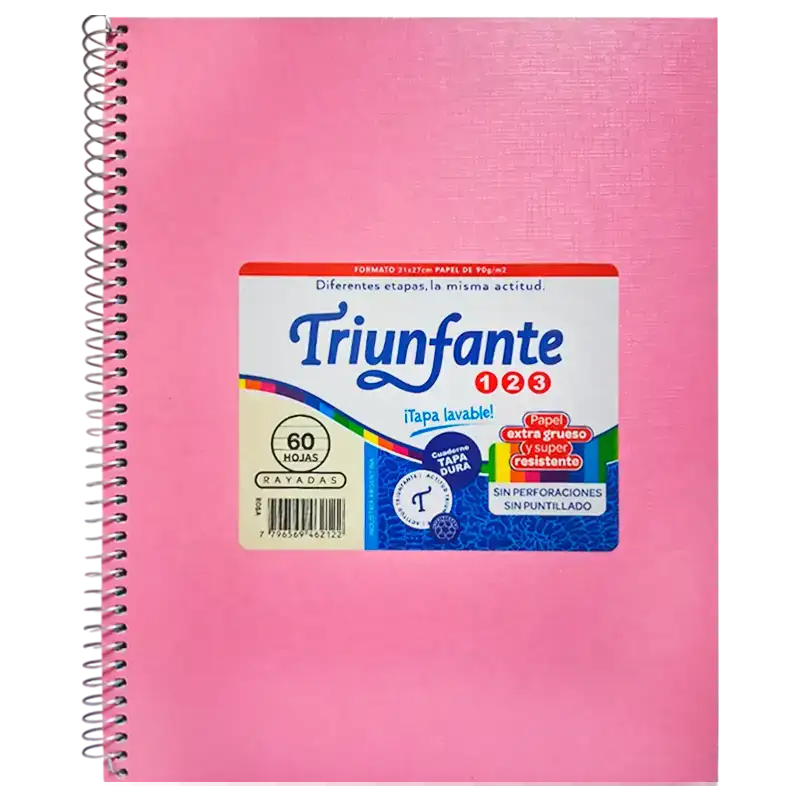 CUADERNO 21X27 ESP 60H Rosa VINILICO TRIUNFAN