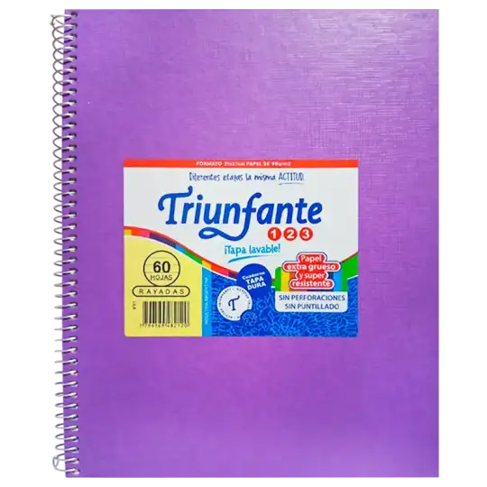 CUADERNO 21X27 ESP 60HR LILA VINILICO TRIUNFAN