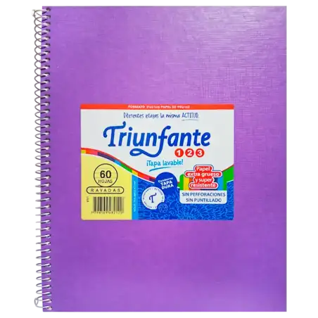 CUADERNO 21X27 ESP 60HR LILA VINILICO TRIUNFAN