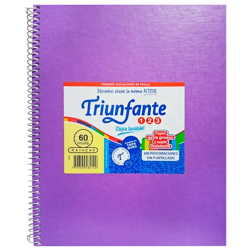 CUADERNO 21X27 ESP 60HR LILA VINILICO TRIUNFAN