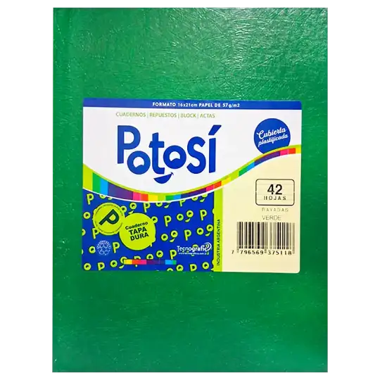 CUADERNO 16X21 T/DURA 42H Ray ARANIA VERDE POTOSI