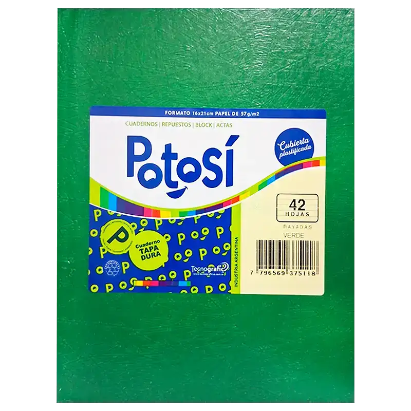 CUADERNO 16X21 T/DURA 42H Ray ARANIA VERDE POTOSI