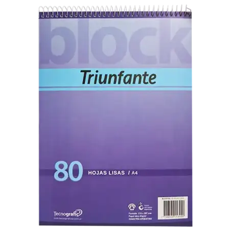 BLOCK A4 C/ESPIRAL 80H Liso TRIUNFANTE