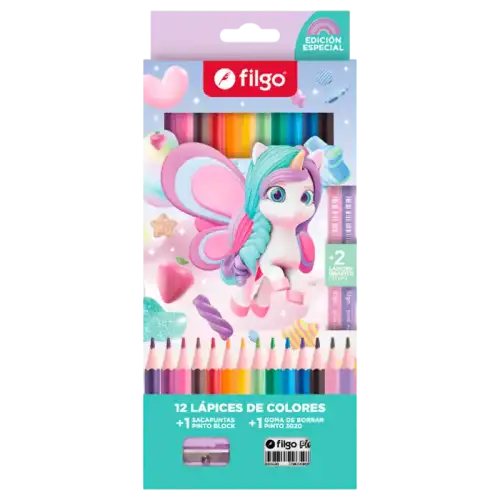 LAPICES DE COLORES PINTO X12+2HB UNICORNIO FILGO