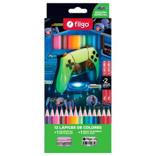 LAPICES DE COLORES PINTO X12+2HB GAMER FILGO